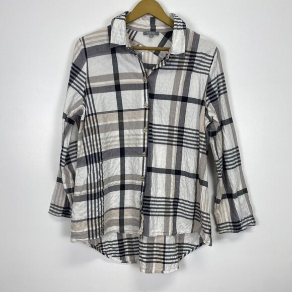Habitat Plaid Button Down Lagenlook Top - Picture 1 of 10